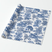 Chic  Blue Horses Toile Pattern Cadeaupapier (Uitgerold)