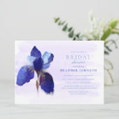 Chic Blue Iris Flower Botanical Waterverf Wedding Kaart (Staand voorkant)