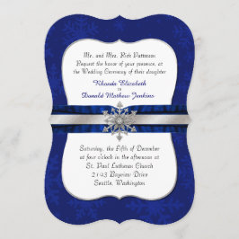 Chic Blue Jeweled Snowflake Wedding Invitation Kaart