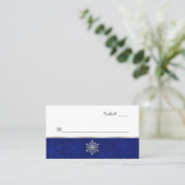 Chic Blue Jeweled Snowflake Wedding Place Card Plaatskaartje (Staand voorkant)