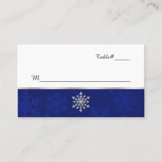 Chic Blue Jeweled Snowflake Wedding Place Card Plaatskaartje (Voorkant)