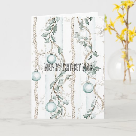 Chic Blue Kerst Ornamenten Kaart (Gele Bloem)