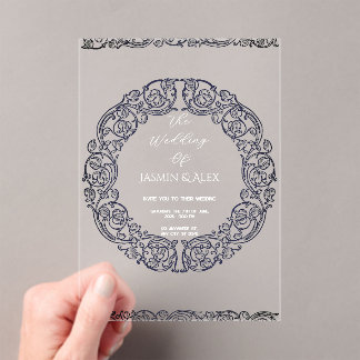 Chic Blue Lace Vintage bruiloft uitnodiging