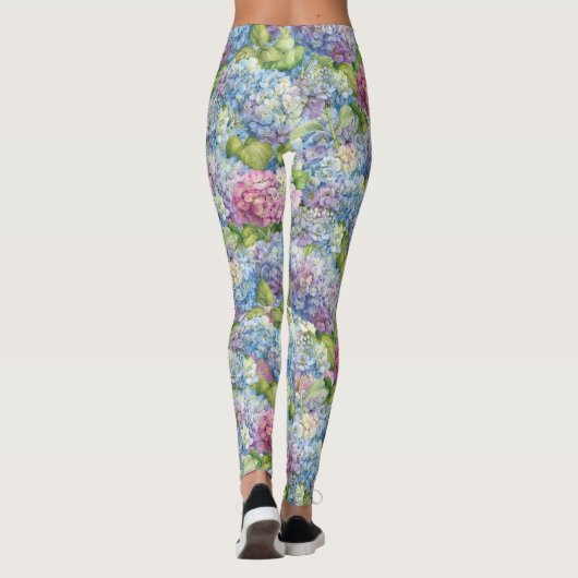 Chic Blue Lavender Hydrangea Floral Pattern Leggings (Achterkant)