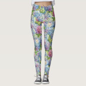 Chic Blue Lavender Hydrangea Floral Pattern Leggings (Voorkant)