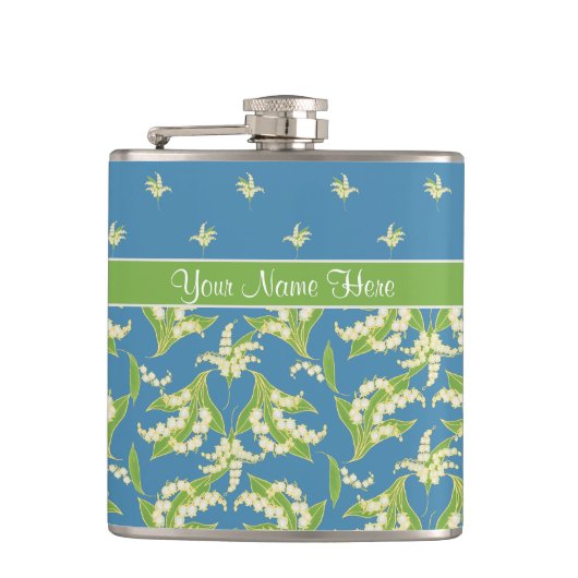 Chic Blue Lily-of-the-Vally Floral Hip Flask Heupfles (Voorkant)
