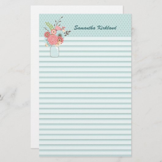 Chic Blue Lined Custom Stationery Briefpapier (Voorkant / Achterkant)