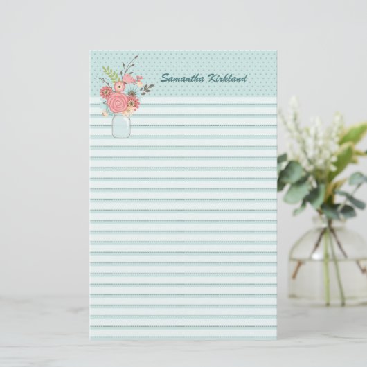 Chic Blue Lined Custom Stationery Briefpapier (Staand voorkant)