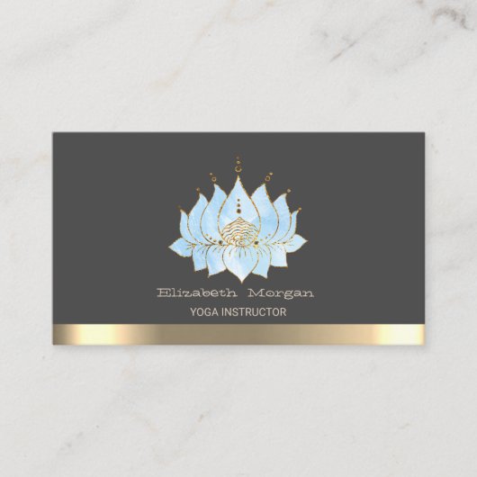 Chic Blue Lotus Gold Stripe Yoga Instructeur Visitekaartje (Voorkant)