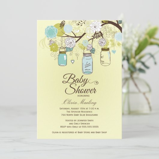 Chic blue mason passief baby shower kaart (Staand voorkant)