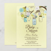 Chic blue mason passief baby shower kaart (Voorkant / Achterkant)