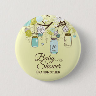 Chic blue mason-toets voor baby shower ronde button 5,7 cm