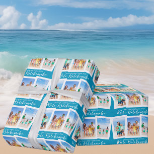 Chic Blue Mele Kalikimaka Beach Foto Kerstmis Cadeaupapier