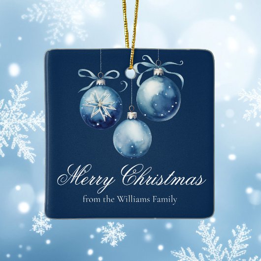 Chic Blue Merry Christmas 2025 Gepersonaliseerde f Keramisch Ornament