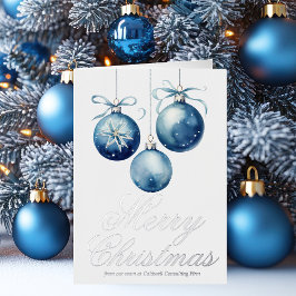 Chic Blue Merry Christmas Ornament Zakelijk Zilver Folie Feestdagenkaart