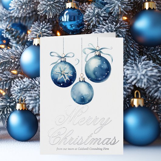 Chic Blue Merry Christmas Ornament Zakelijk Zilver Folie Feestdagenkaart
