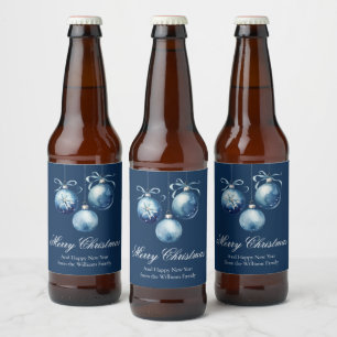 Chic Blue Merry Christmas Ornamenten Gepersonalise Bier Etiket