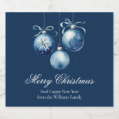 Chic Blue Merry Christmas Ornamenten Gepersonalise Bier Etiket (Enkel label)