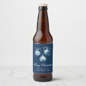 Chic Blue Merry Christmas Ornamenten Gepersonalise Bier Etiket (Voorkant)