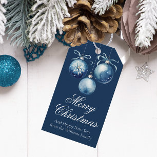 Chic Blue Merry Christmas Ornamenten Gepersonalise Cadeaulabel