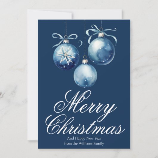 Chic Blue Merry Christmas Ornamenten Gepersonalise Feestdagenkaart (Voorkant)
