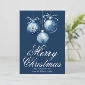 Chic Blue Merry Christmas Ornamenten Gepersonalise Feestdagenkaart (Staand voorkant)