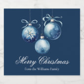 Chic Blue Merry Christmas Ornamenten Gepersonalise Sparkling Wijnetiket (Enkel label)