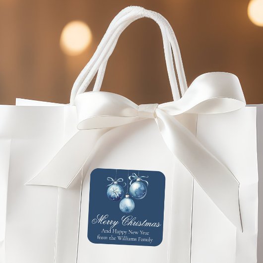 Chic Blue Merry Christmas Ornamenten Gepersonalise Vierkante Sticker