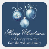 Chic Blue Merry Christmas Ornamenten Gepersonalise Vierkante Sticker (Voorkant)