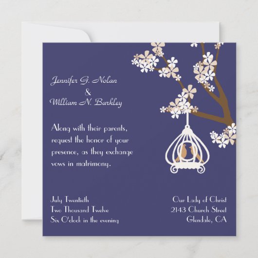 Chic Blue met Tortelduifjes Wedding Invitation Kaart (Voorkant)