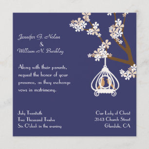 Chic Blue met Tortelduifjes Wedding Invitation Kaart