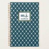 Chic Blue Monogram Gepersonaliseerde Geometrische Planner (Voorkant)