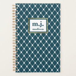 Chic Blue Monogram Gepersonaliseerde Geometrische Planner