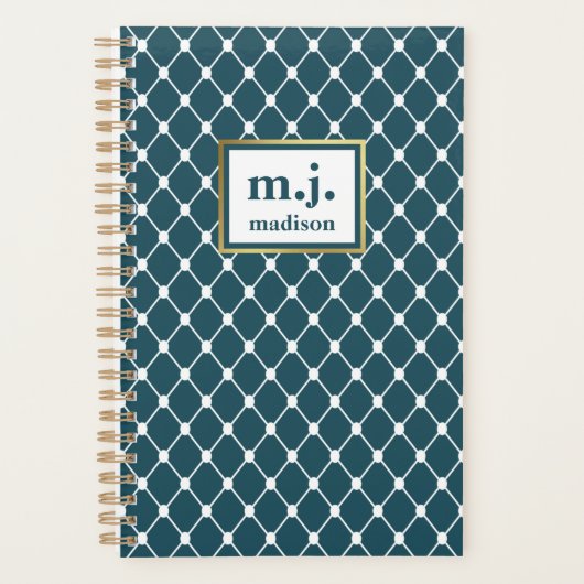 Chic Blue Monogram Gepersonaliseerde Geometrische Planner (Voorkant)