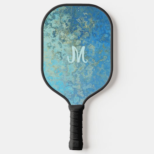 Chic Blue Monogrammed Pickleball Paddle (Achterkant)