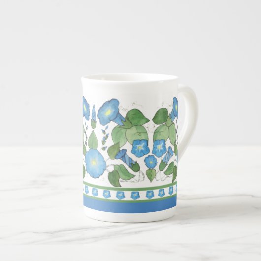 Chic Blue Morning Glory Border Bone China Mok (Voorkant rechts)