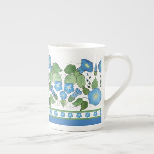 Chic Blue Morning Glory Border Bone China Mok (Rechts)