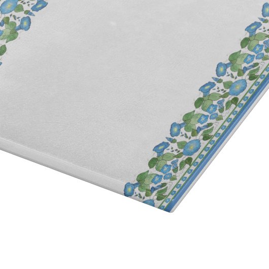 Chic Blue Morning Glory Border Glass Cutting Board Snijplank (Hoek)