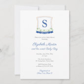 Chic Blue Nautical Monogram Boy Baby shower Party Kaart (Voorkant)