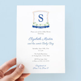 Chic Blue Nautical Monogram Boy Baby shower Party Kaart
