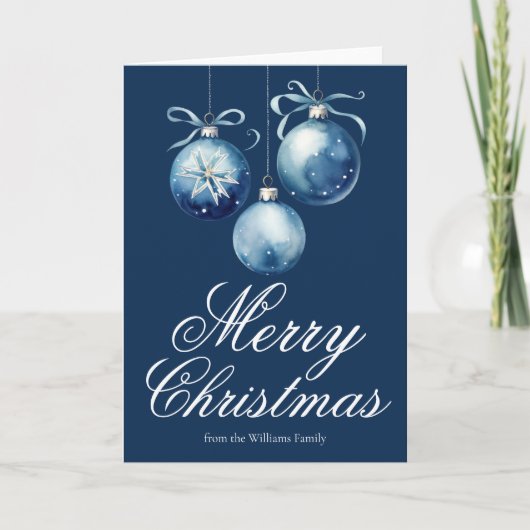 Chic Blue Ornamenten gepersonaliseerde vrolijke ke Feestdagen Kaart (Voorkant)