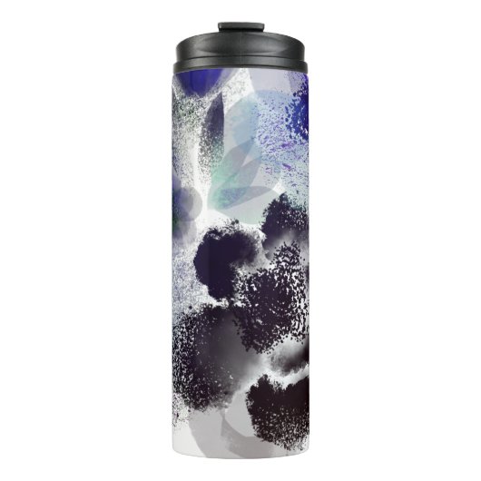 Chic Blue Paars Floral Signature Monogrammed Thermosbeker (Voorkant)