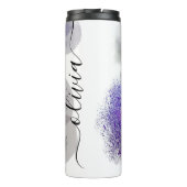 Chic Blue Paars Floral Signature Monogrammed Thermosbeker (Achterkant)