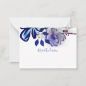 Chic Blue Paars Floral Typografie Notitiekaartje (Voorkant)