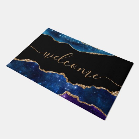 Chic Blue Paars Roos Gold Glitter Black Welkom Deurmat (Schuin)