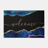 Chic Blue Paars Roos Gold Glitter Black Welkom Deurmat (Voorkant)