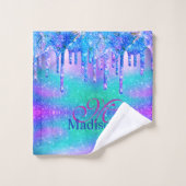 Chic blue paarse ombre glitter druppelt monogram bad handdoek (Wasdoekje)