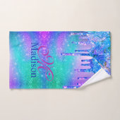 Chic blue paarse ombre glitter druppelt monogram bad handdoek (Handdoek)