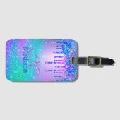 Chic blue paarse ombre glitter druppelt monogram bagagelabel (Voorkant (horizontaal))