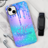 Chic blue paarse ombre glitter druppelt monogram Case-Mate iPhone case